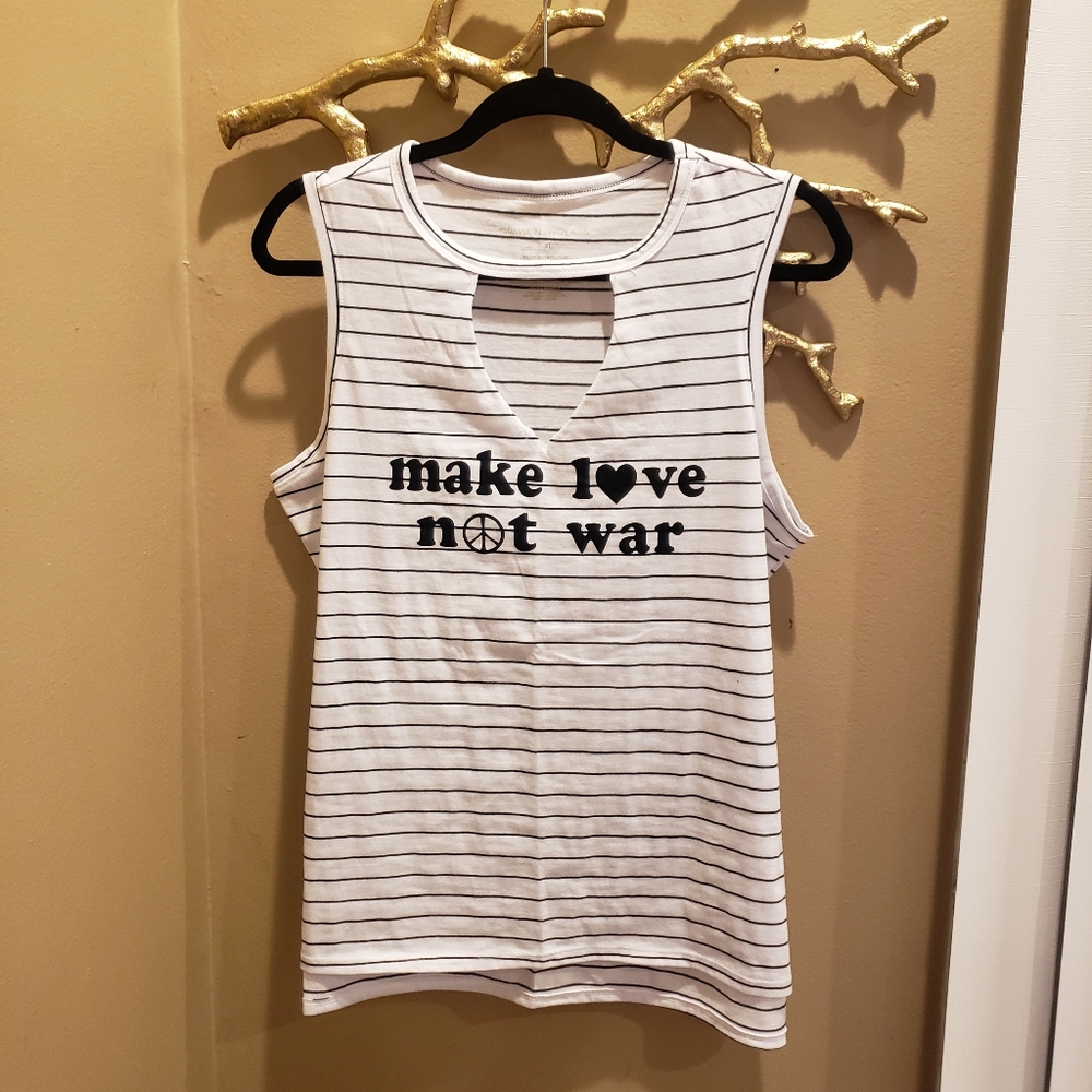 Grayson Threads XL White w Black Stripes “Make Love Not War” Soft Tank Top